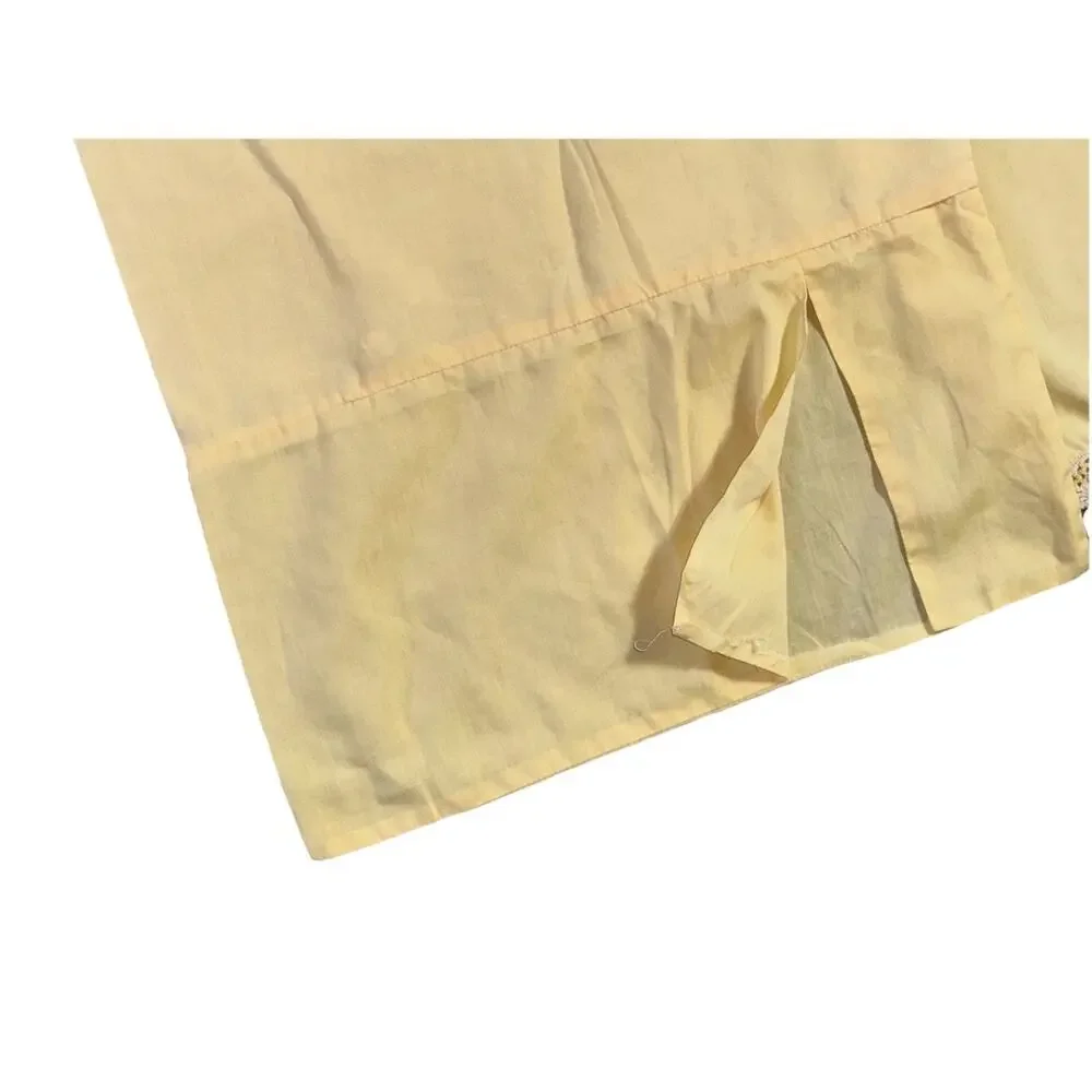 2 Vintage Handmade Pillowcases Pair Yellow Crochet Flower Trim -1 Damaged-